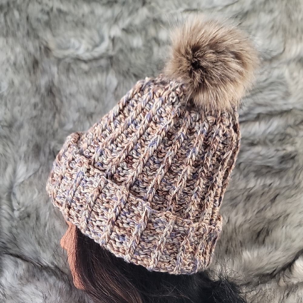Hand Crocheted Fur Pom-Pom Snow Hat/Beanie - Picture 4 of 8